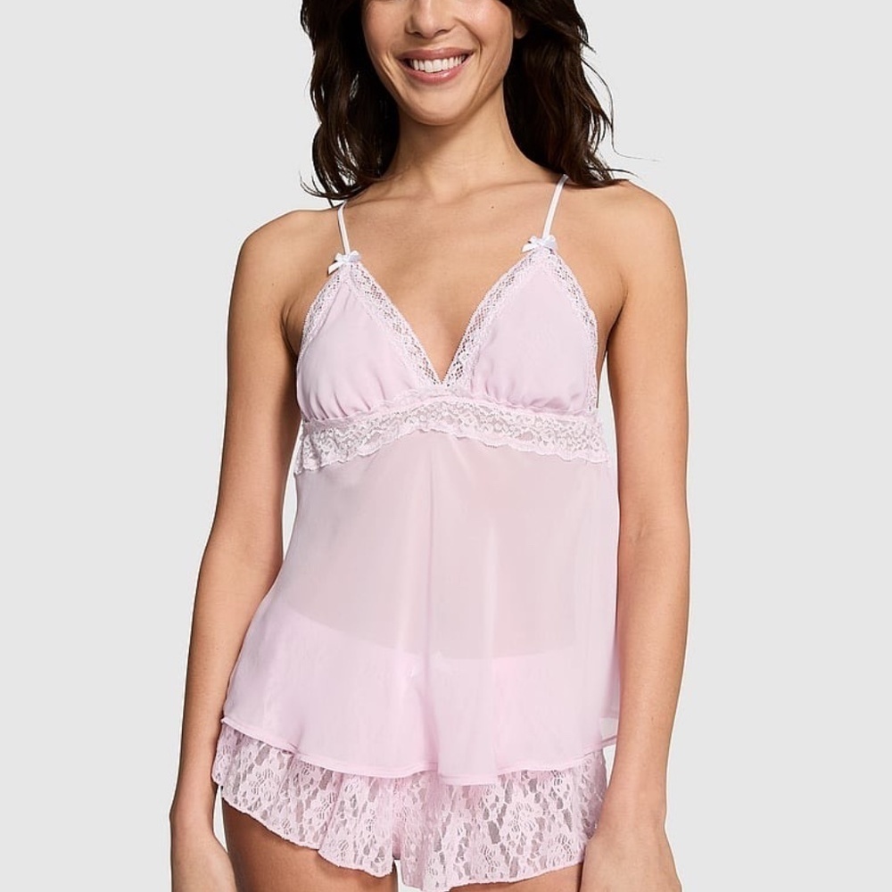 New! Frankie Bikinis x Pink Pink Lace Chemise tank 31569